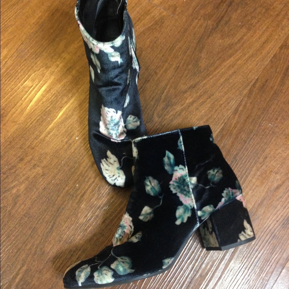 Floral Suede Block Heel Booties